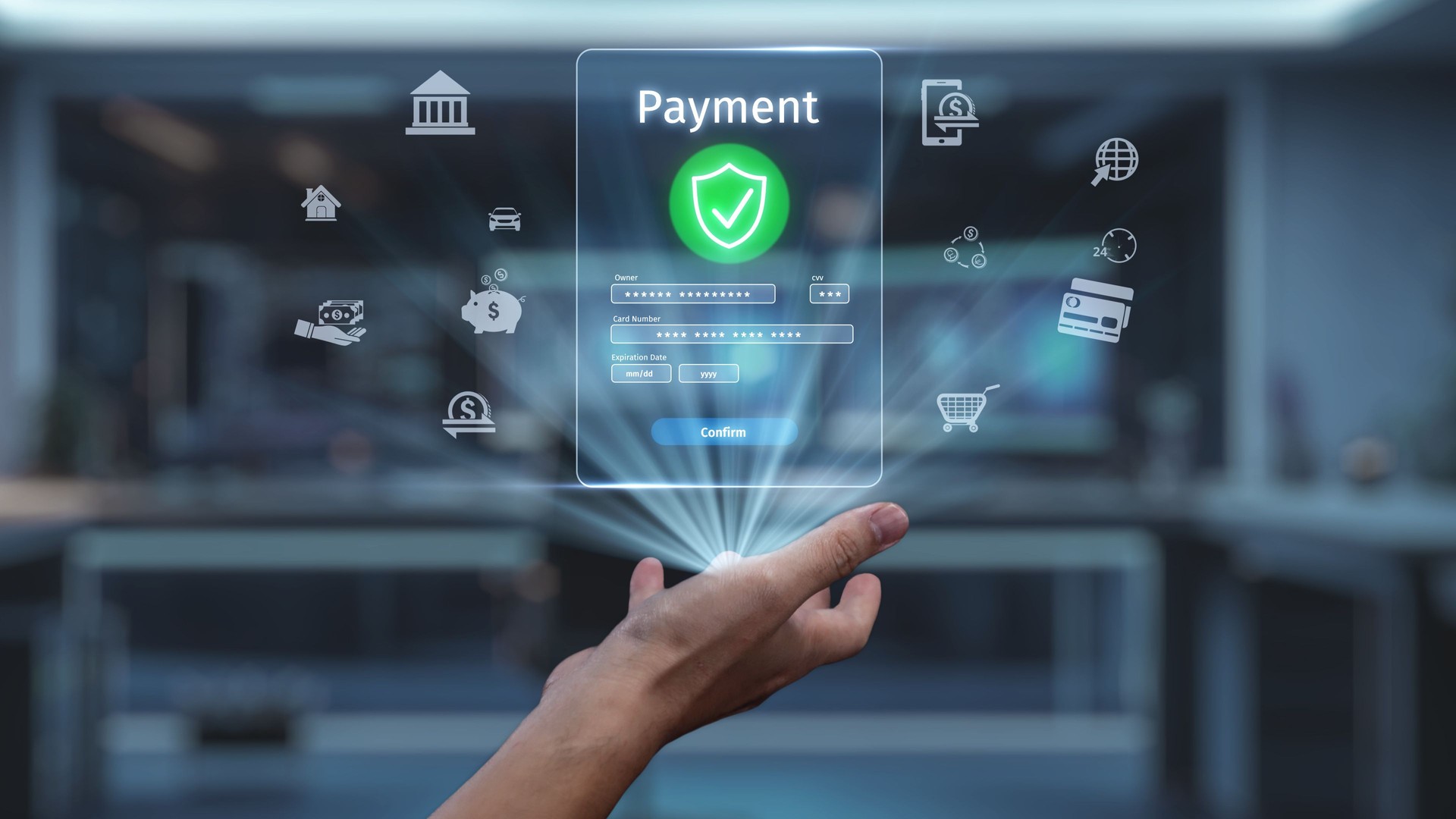 Secure Digital Payment Processing with Hands and Interactive Interface for Financial Transactions and Online Purchases. Auvana